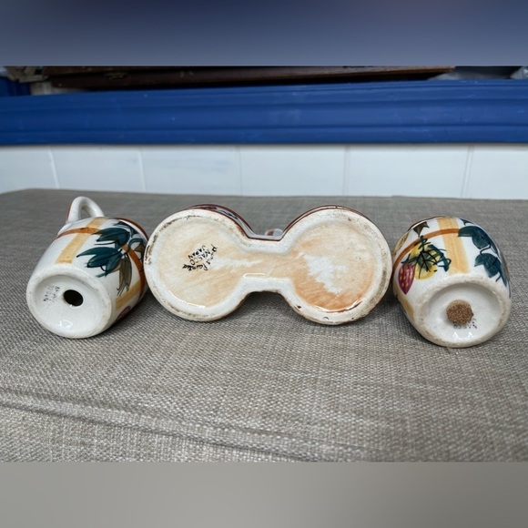 Vintage Nasco Japan Hand Painted Salt And Pepper Shakers Set With Holder Pear - Picture 7 of 9